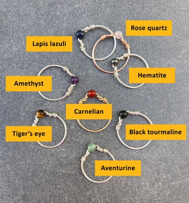 Dainty gemstone ring, fidget ring, natural stone jewelry, amethyst, tiger's eye, rose quartz, hematite - image6